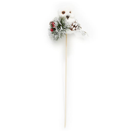 15" Christmas Snow Owl with Artificial Pine & Berries Floral Picks, 3ct.